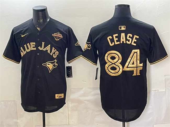 Men's Black Gold Toronto Blue Jays #84 Dylan Cease 2025 American League Champions Limited Stitched Baseball Jersey